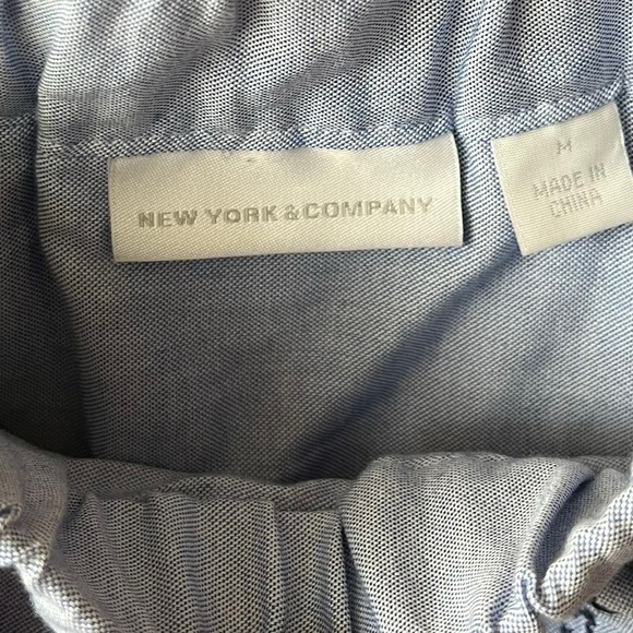 New York & Company Chambray Blue Off The Shoulder Dress Ruffle Embroidered Med - Picture 2 of 6